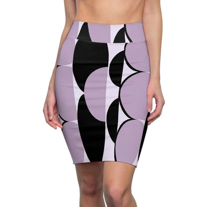 High Waist Womens Pencil Skirt - Contour Stretch - Geometric Lavender