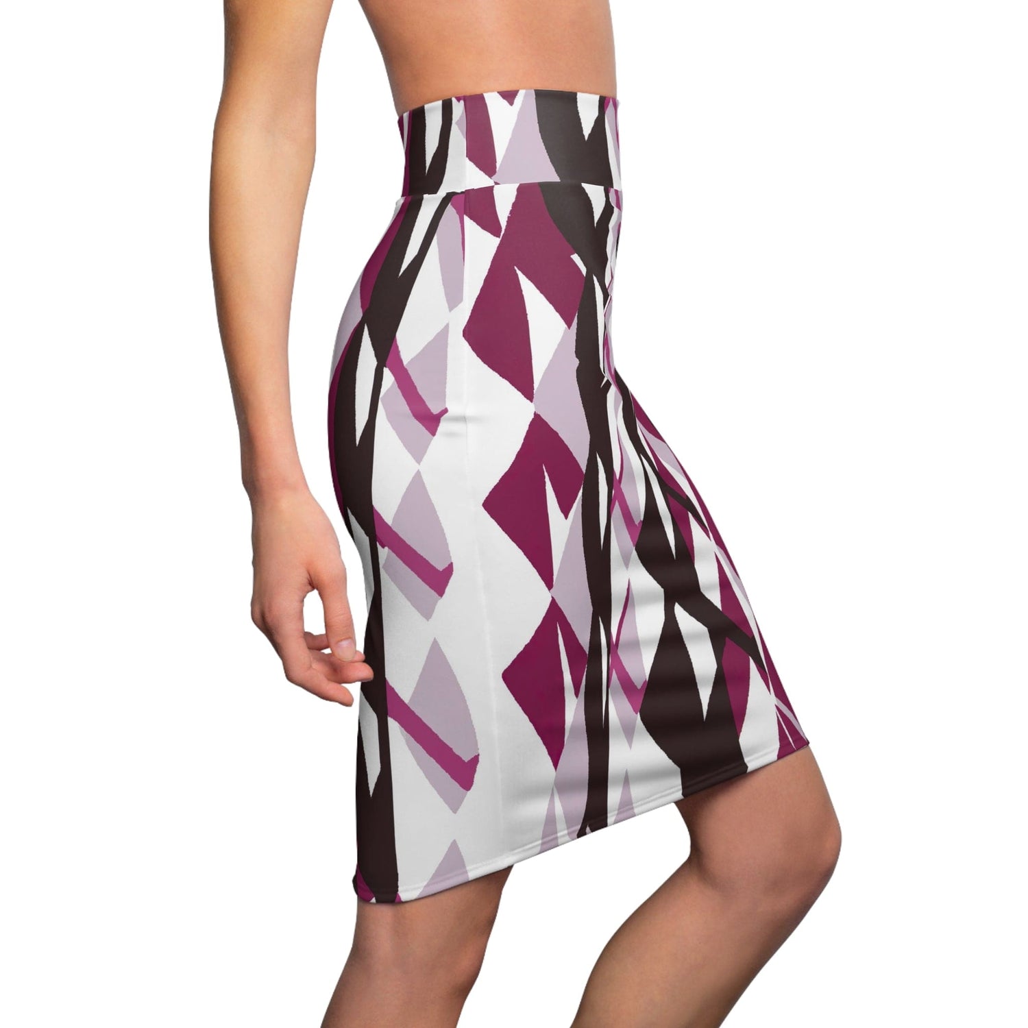 High Waist Womens Pencil Skirt - Contour Stretch - Mauve Pink and