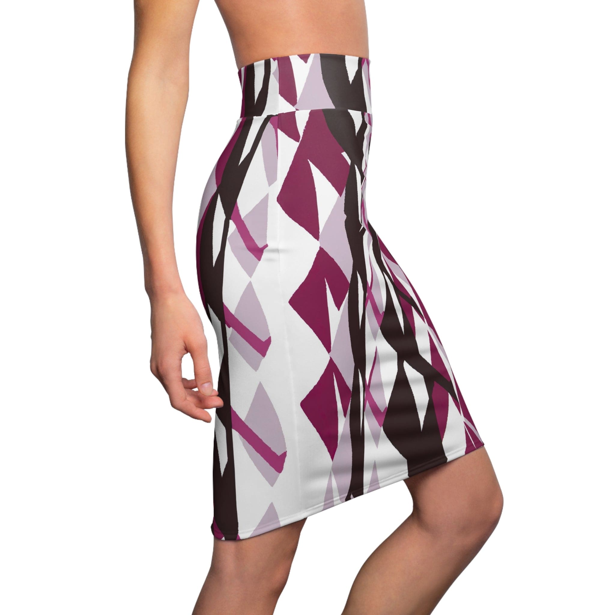 High Waist Womens Pencil Skirt - Contour Stretch - Mauve Pink and