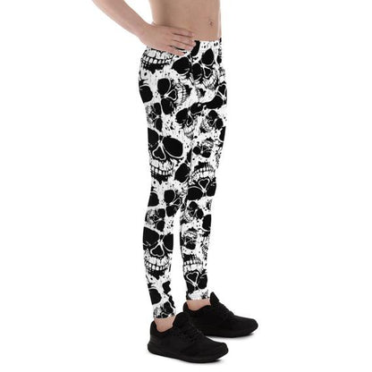 Mens Leggings - Black and White Skull Leggings