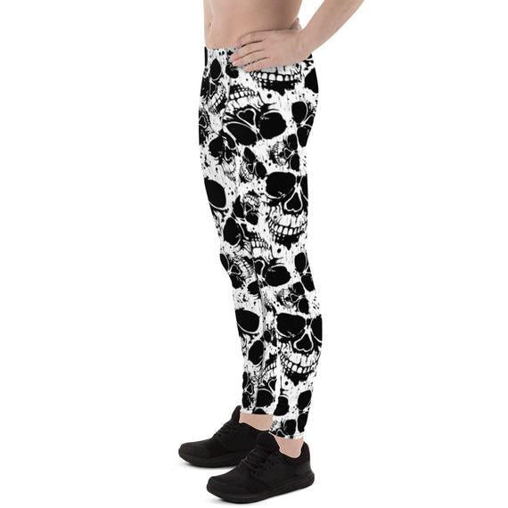 Mens Leggings - Black and White Skull Leggings