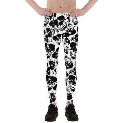 Mens Leggings - Black and White Skull Leggings