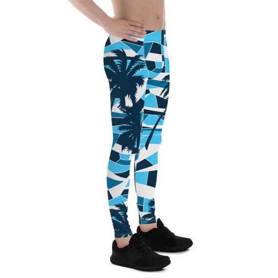 Mens Leggings - Blue Surf Tropical Palm Trees