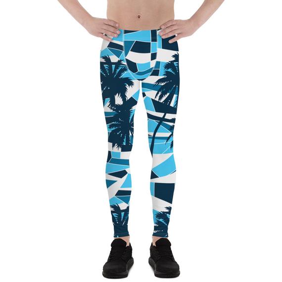 Mens Leggings - Blue Surf Tropical Palm Trees