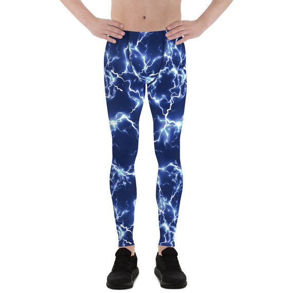 Mens Leggings - Blue Thunder Lightning Leggings