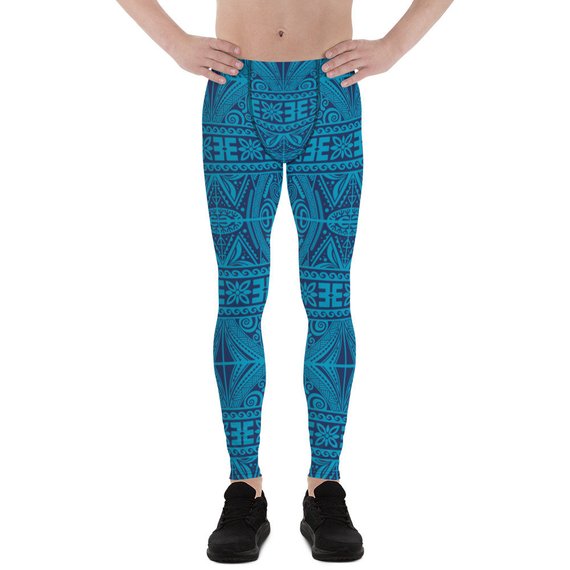 Mens Leggings - Blue Tribal Maori Tattoo Leggings