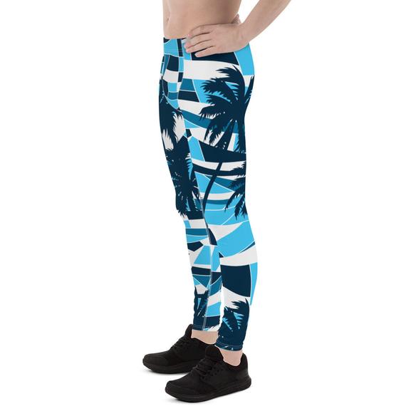 Mens Leggings - Blue Surf Tropical Palm Trees