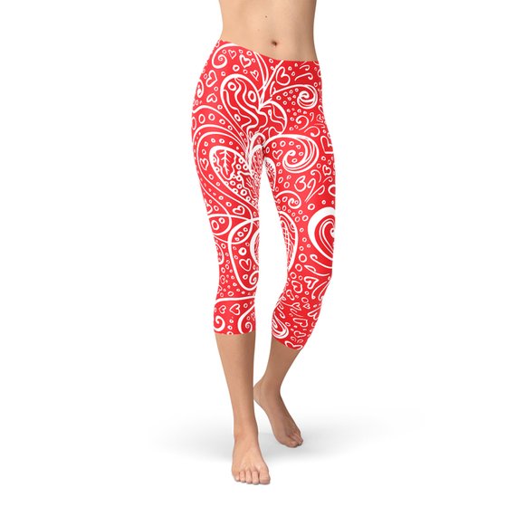 Abstract Floral Hearts Capri Leggings