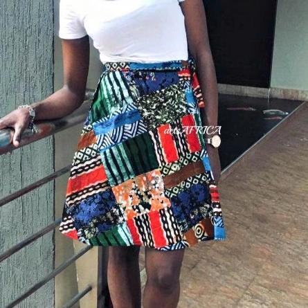 Vintage Batik Wrap Mini kitenge Skirt / African Round Skirt