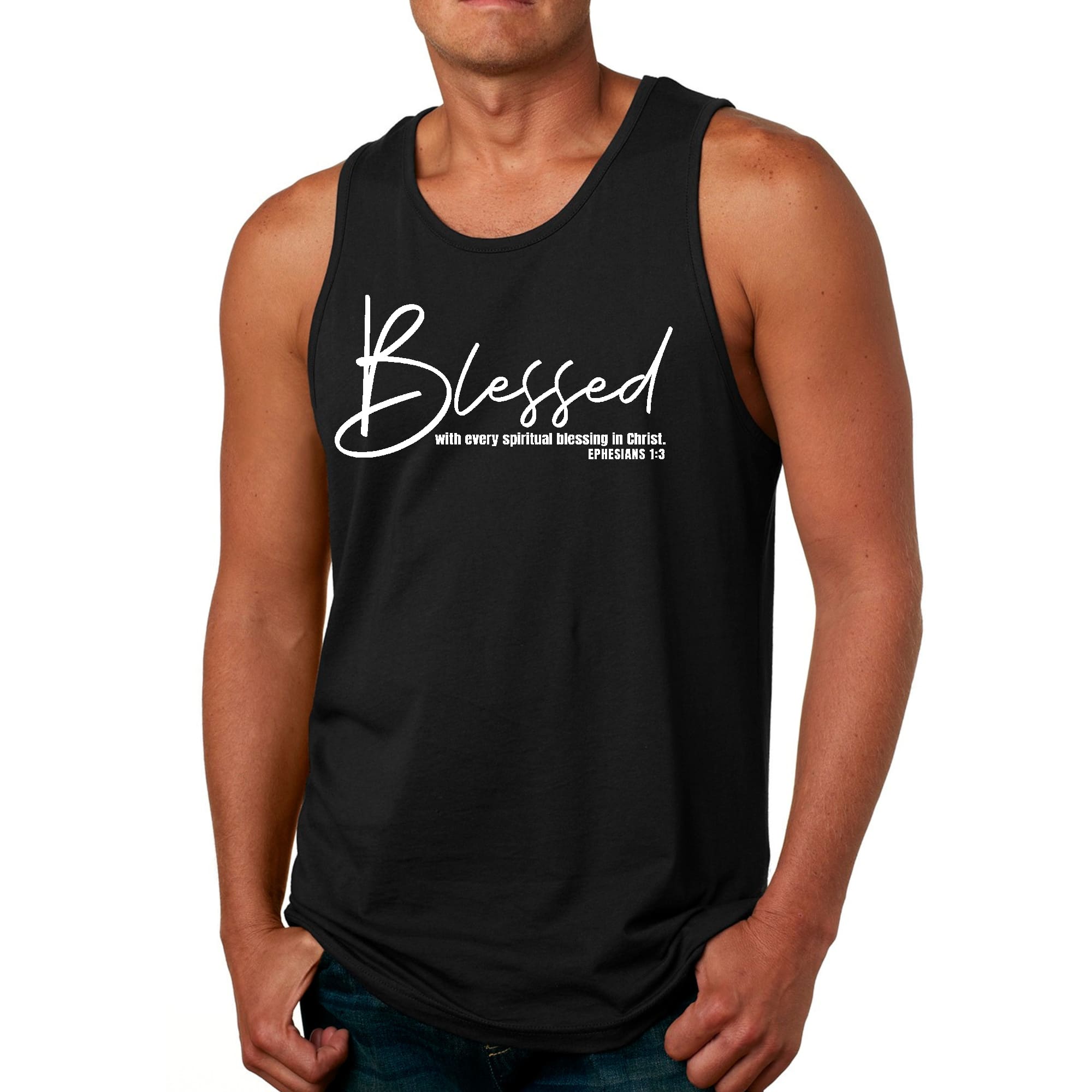 Mens Fitness Tank Top Graphic T-shirt Blessed with Every Spiritual