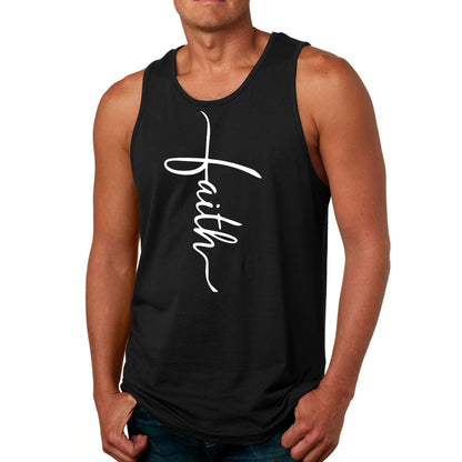 Mens Fitness Tank Top Graphic T-shirt Faith Script Cross Illustration