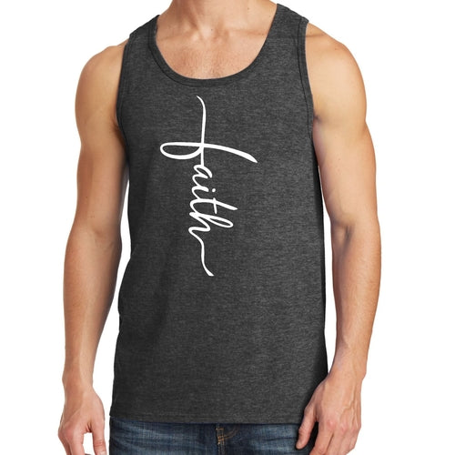 Mens Fitness Tank Top Graphic T-shirt Faith Script Cross Illustration