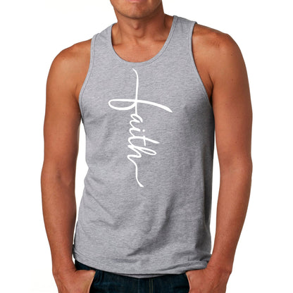 Mens Fitness Tank Top Graphic T-shirt Faith Script Cross Illustration