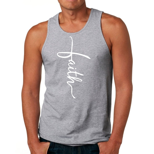 Mens Fitness Tank Top Graphic T-shirt Faith Script Cross Illustration