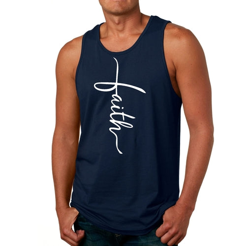 Mens Fitness Tank Top Graphic T-shirt Faith Script Cross Illustration