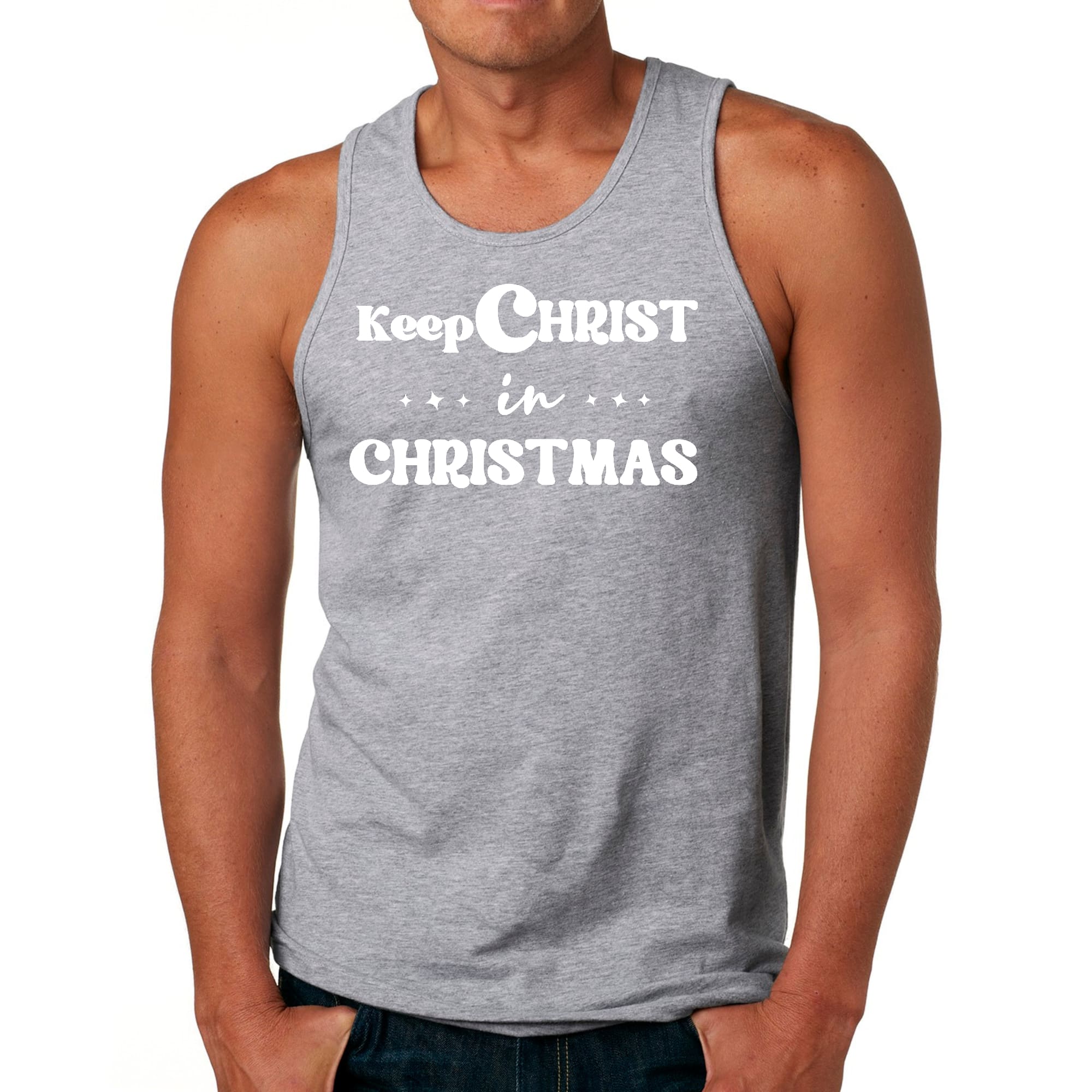 Mens Fitness Tank Top Graphic T-shirt Keep Christ in Christmas,