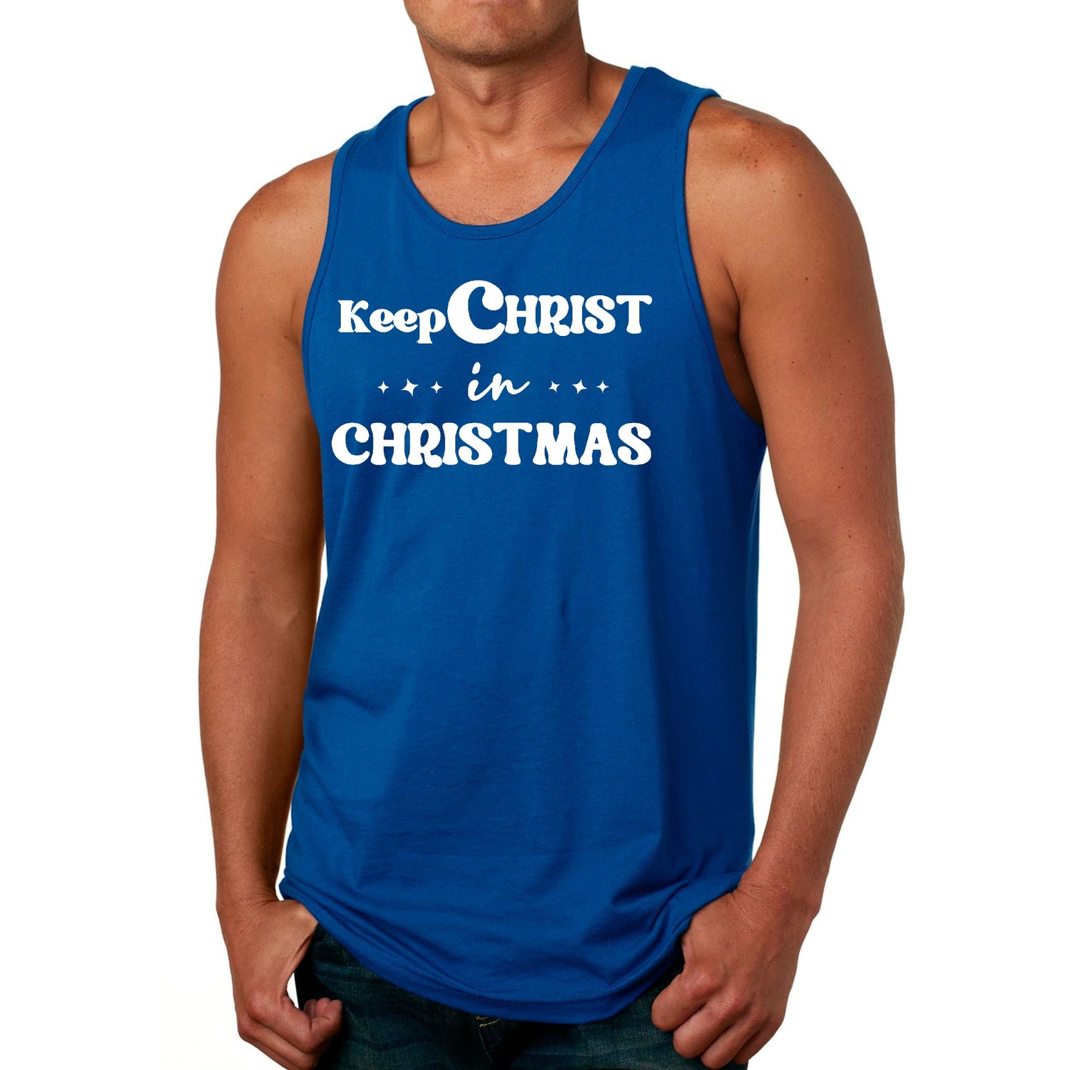 Mens Fitness Tank Top Graphic T-shirt Keep Christ in Christmas,