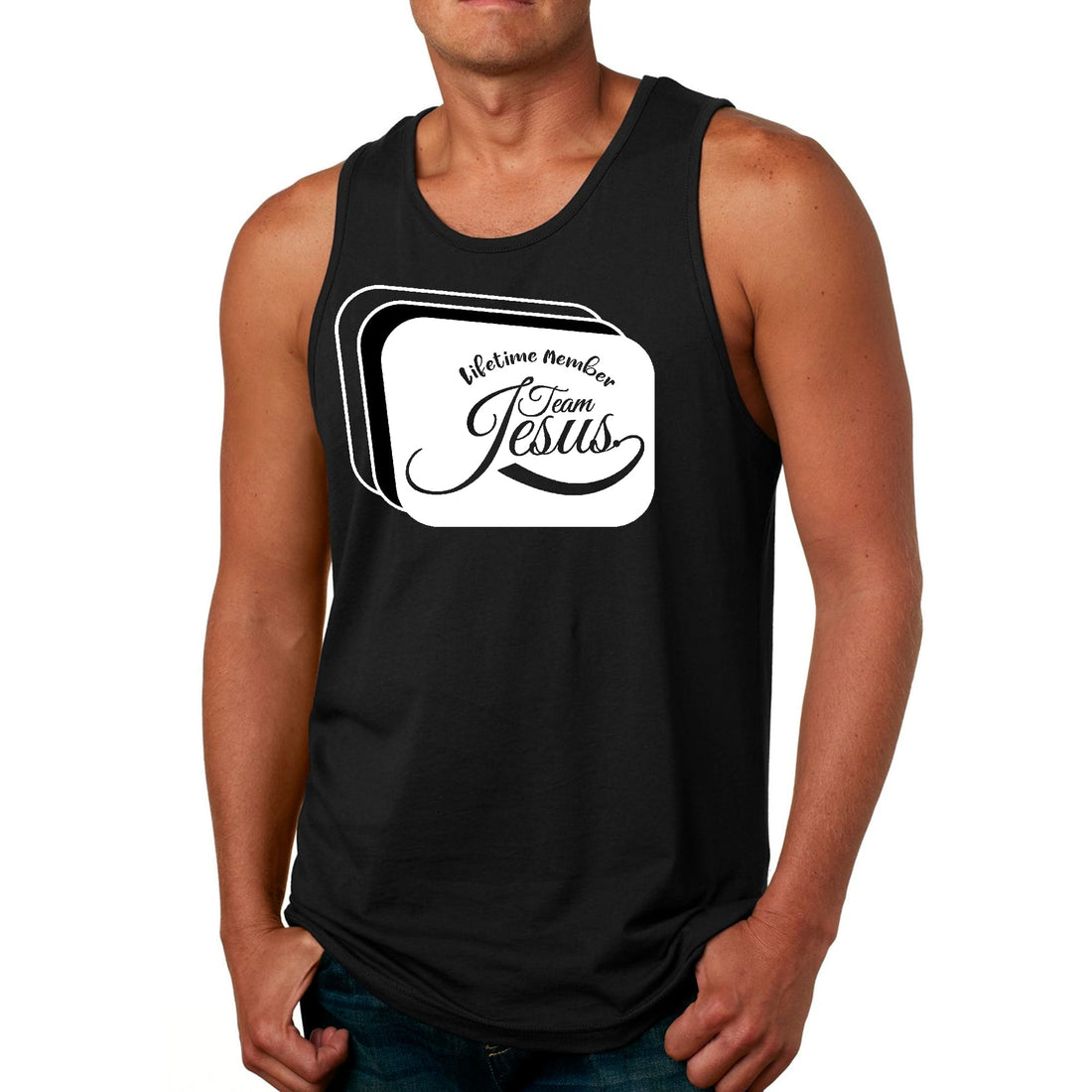 Mens Fitness Tank Top Graphic T-shirt Lifetime Member Team Jesus