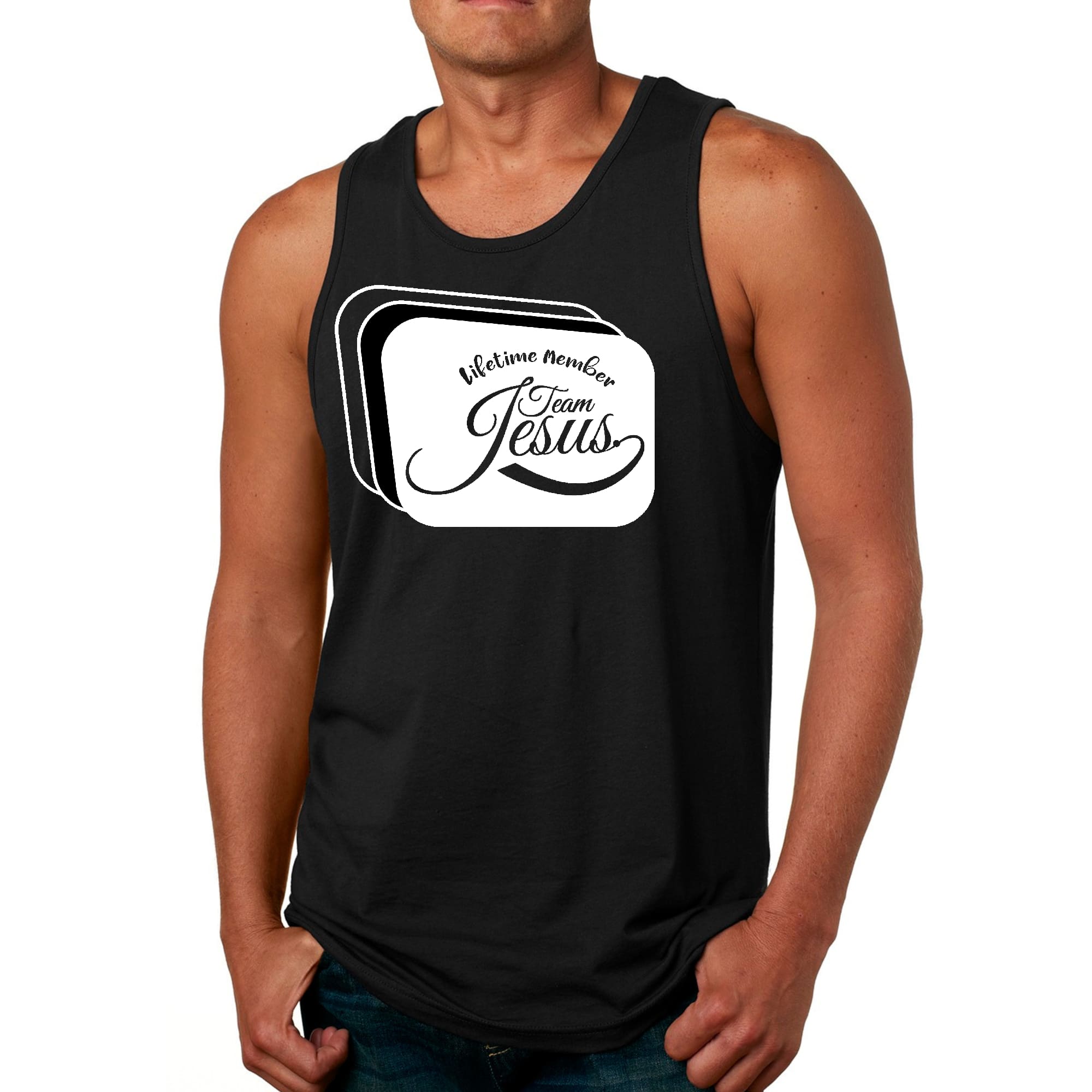 Mens Fitness Tank Top Graphic T-shirt Lifetime Member Team Jesus