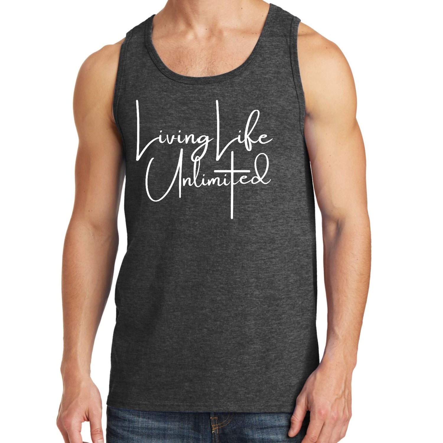 Mens Fitness Tank Top Graphic T-shirt Living Life Unlimited