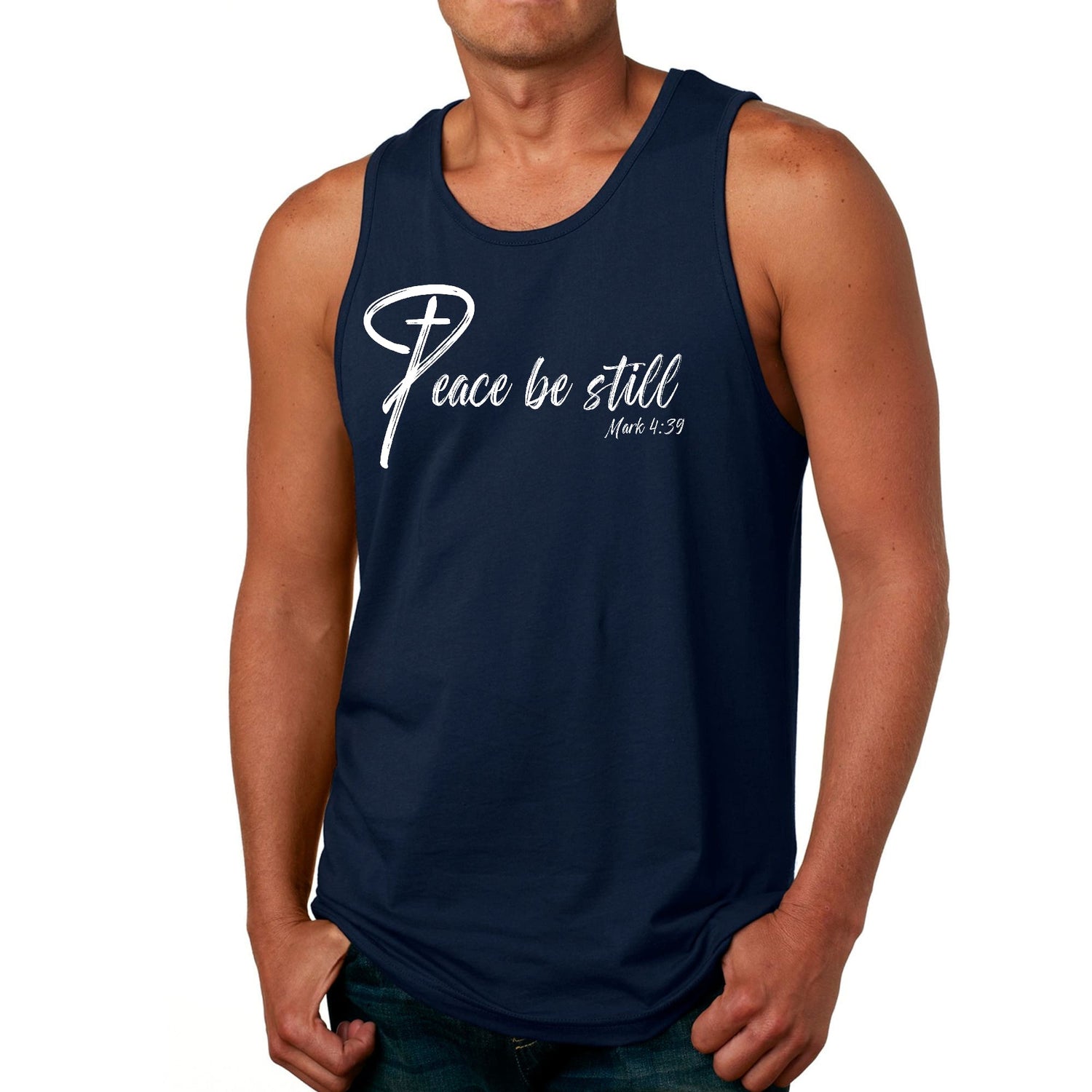 Mens Fitness Tank Top Graphic T-shirt Peace be Still