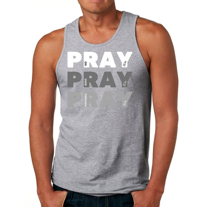 Mens Fitness Tank Top Graphic T-shirt Pray on it Over it Through