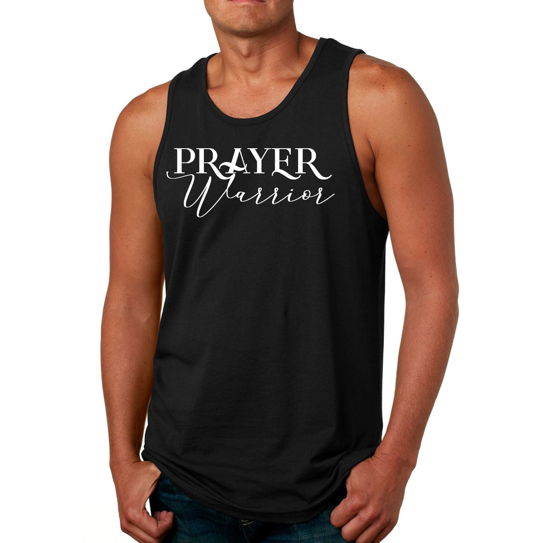 Mens Fitness Tank Top Graphic T-shirt Prayer Warrior Script Style