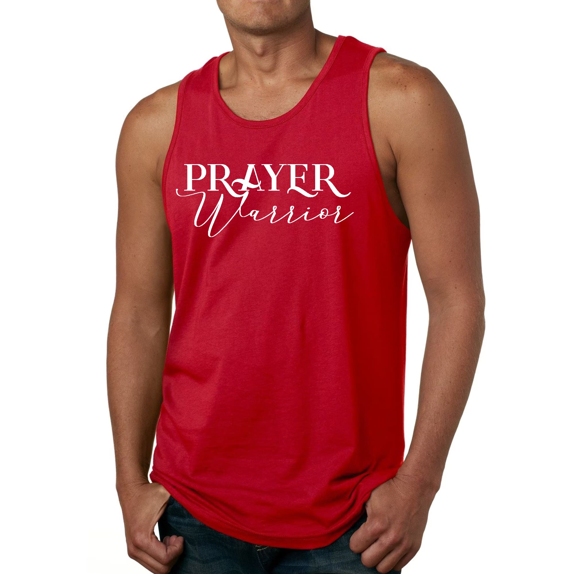 Mens Fitness Tank Top Graphic T-shirt Prayer Warrior Script Style