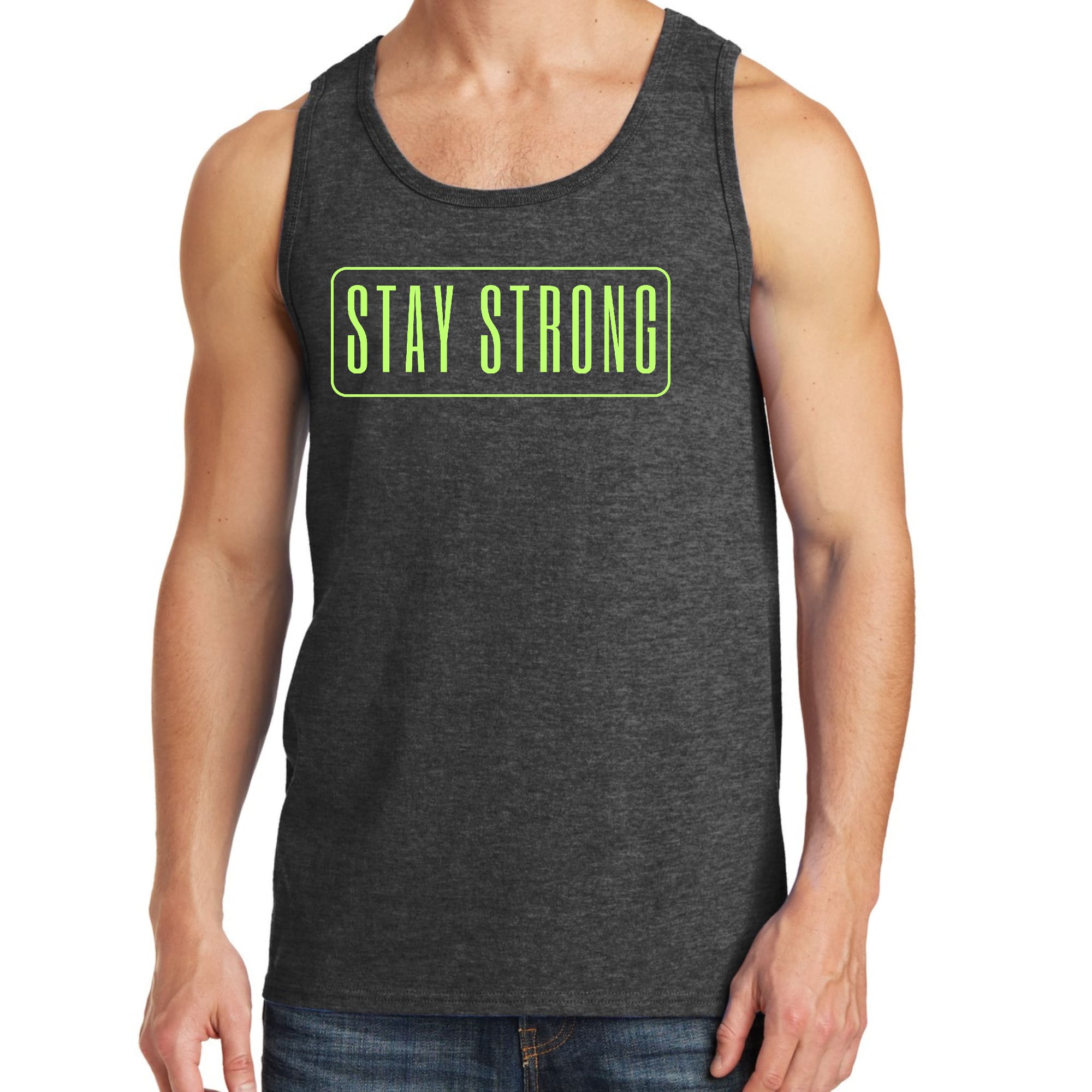 Mens Fitness Tank Top Graphic T-shirt Stay Strong Neon Print