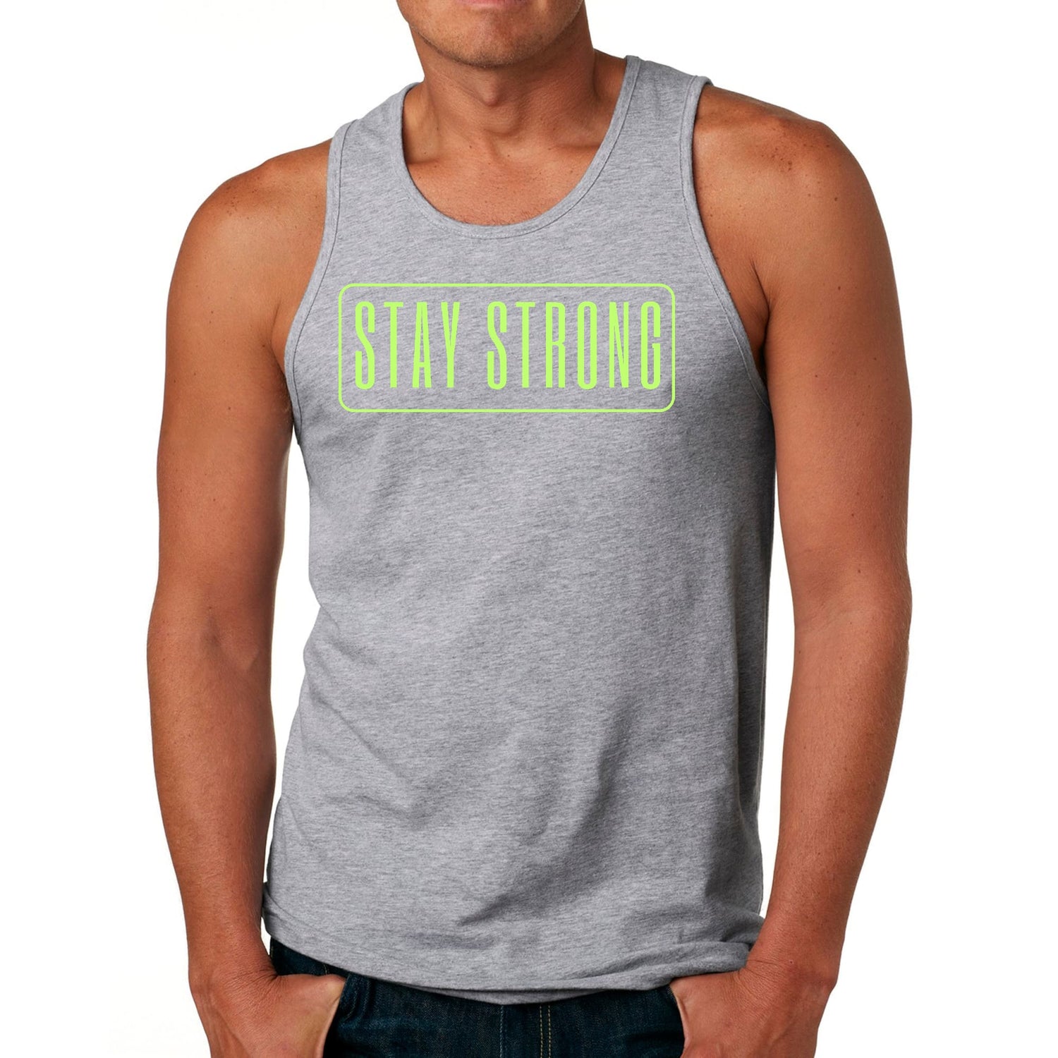 Mens Fitness Tank Top Graphic T-shirt Stay Strong Neon Print