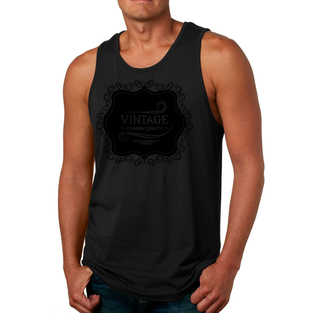 Mens Fitness Tank Top Graphic T-shirt Vintage Premium Quality Black