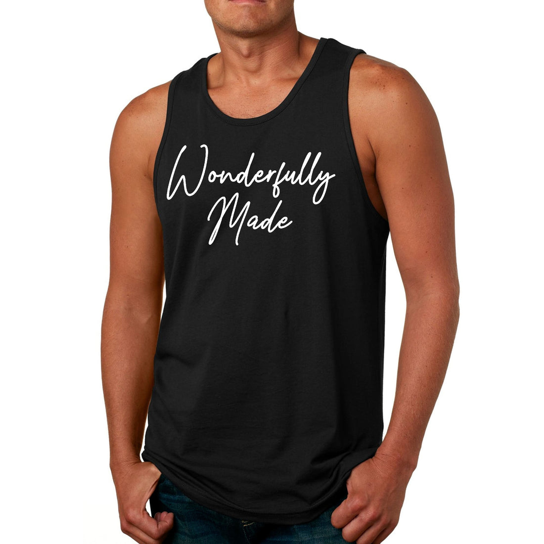 Mens Fitness Tank Top Graphic T-shirt Wonderfully Made