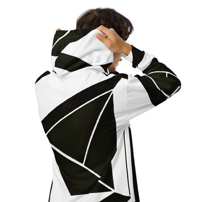 Mens Full Zip Graphic Hoodie, Black and White Geometric Pattern