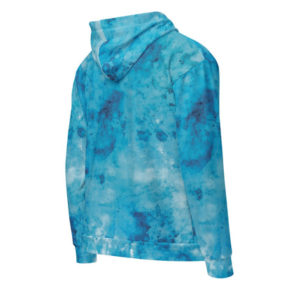 Mens Full Zip Graphic Hoodie, Blue Marble Print