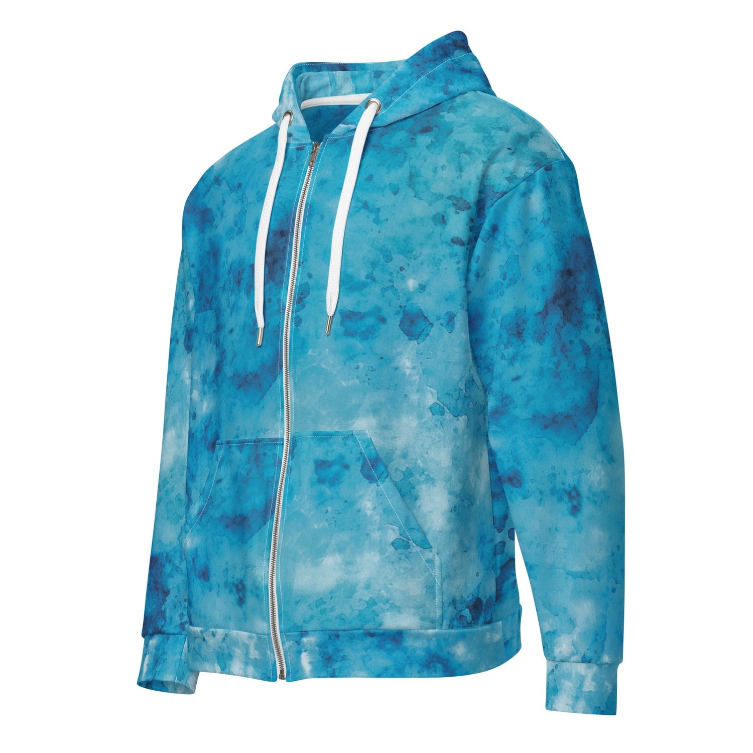 Mens Full Zip Graphic Hoodie, Blue Marble Print