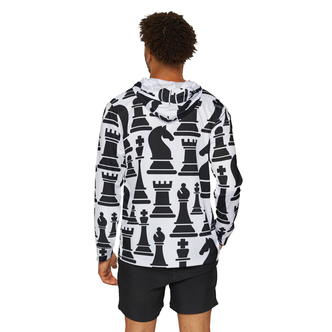 Mens Sports Performance Graphic Hoodie - Black and White Chess Print