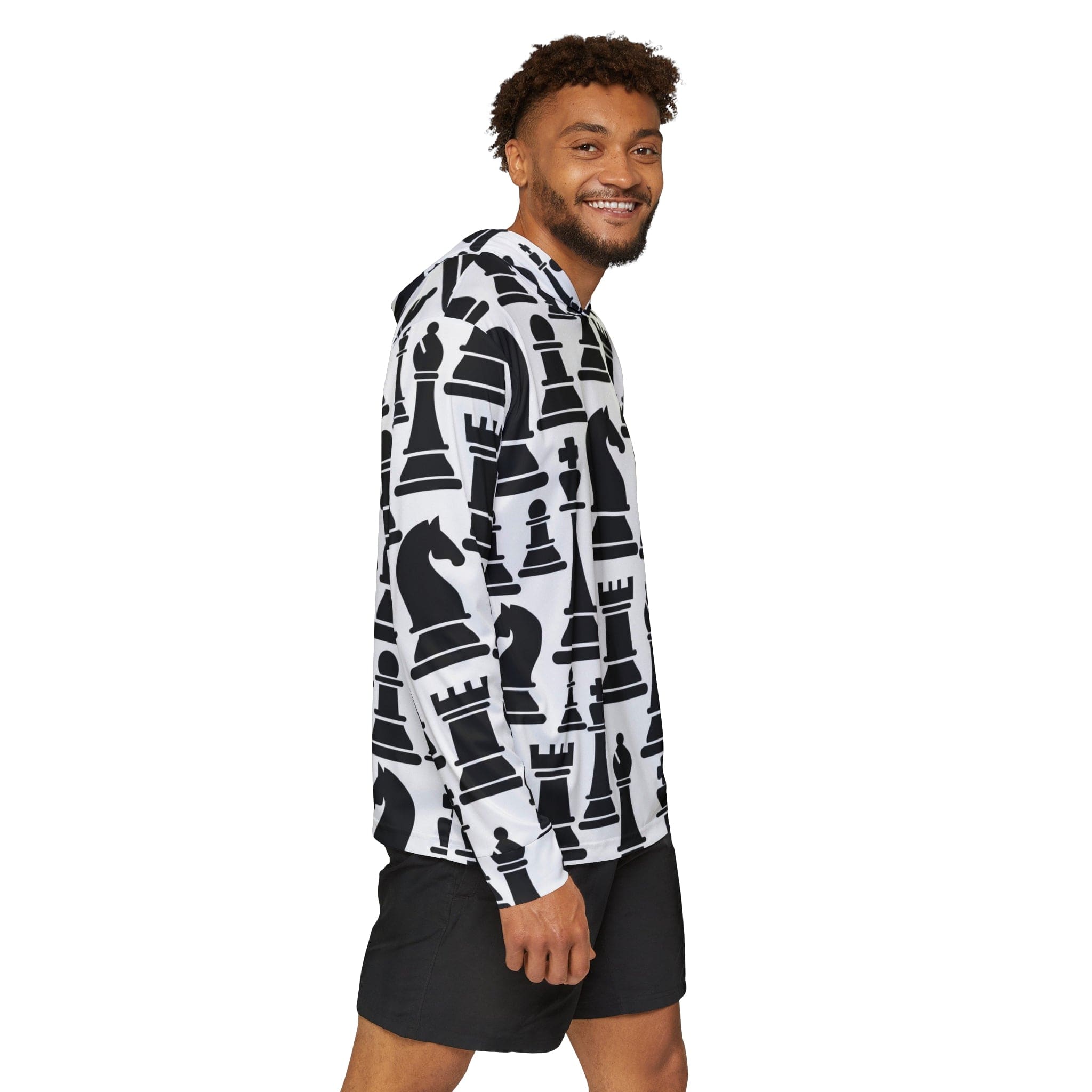 Mens Sports Performance Graphic Hoodie - Black and White Chess Print