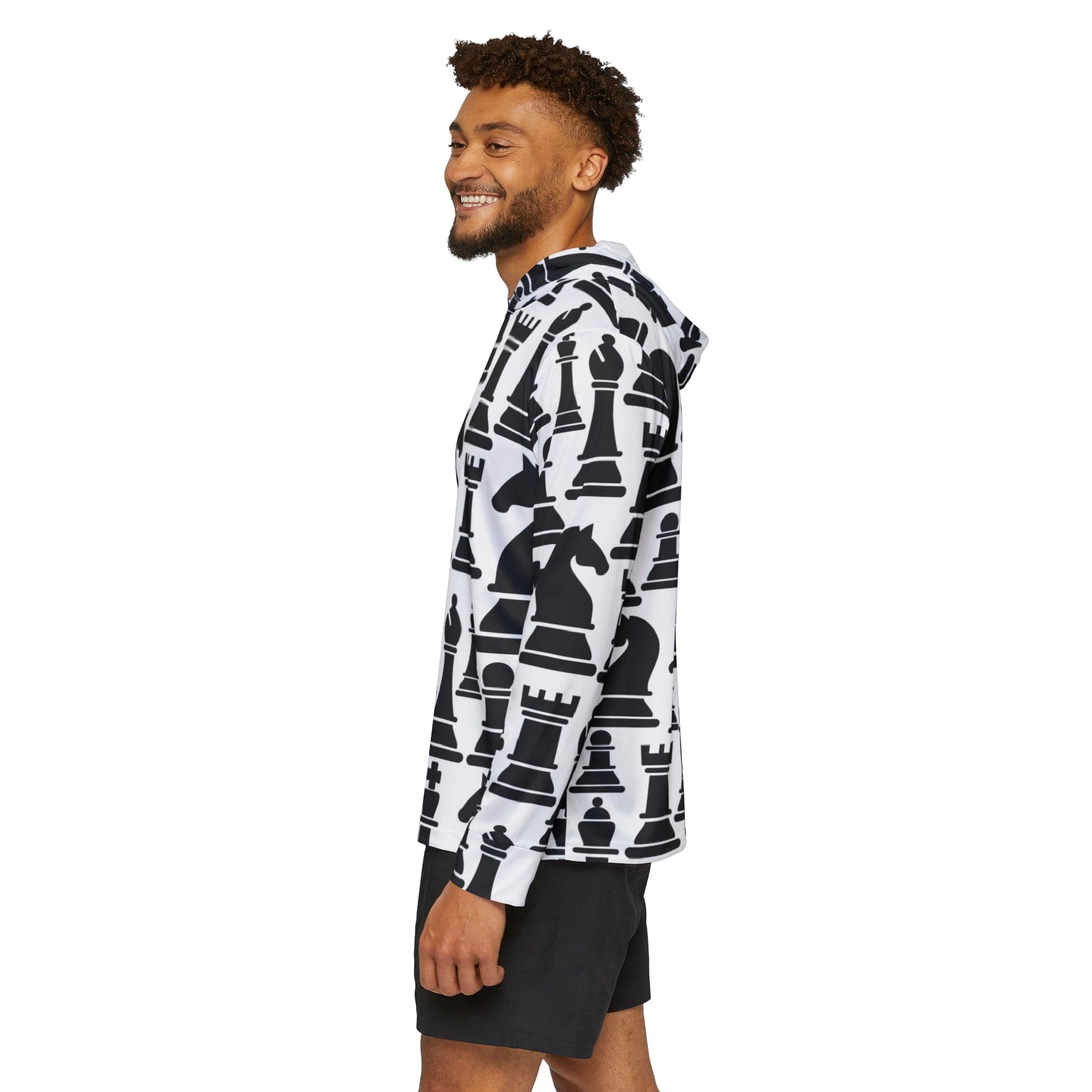 Mens Sports Performance Graphic Hoodie - Black and White Chess Print