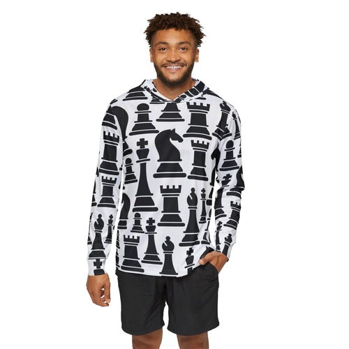 Mens Sports Performance Graphic Hoodie - Black and White Chess Print