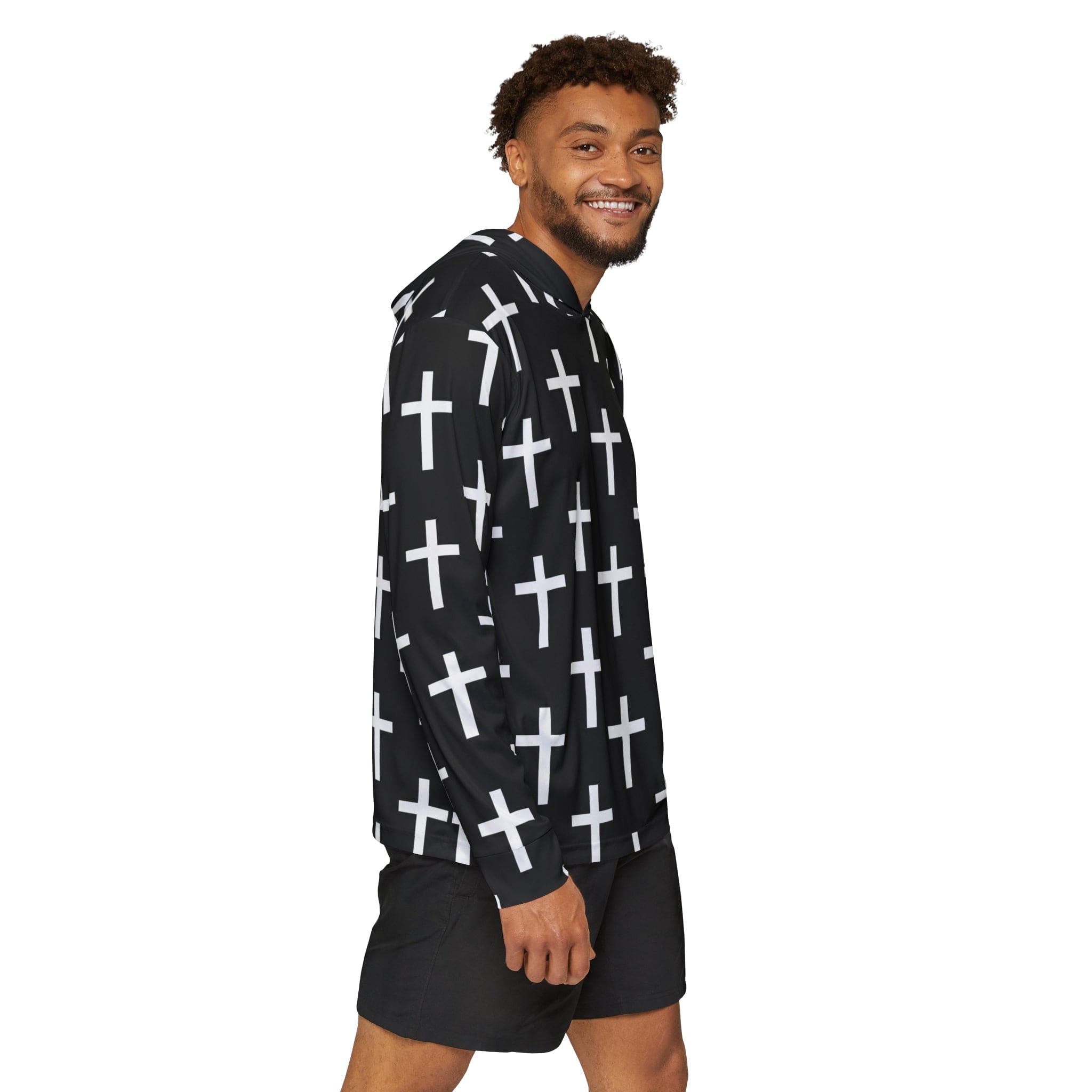 Mens Sports Performance Graphic Hoodie - Black and White Seamless