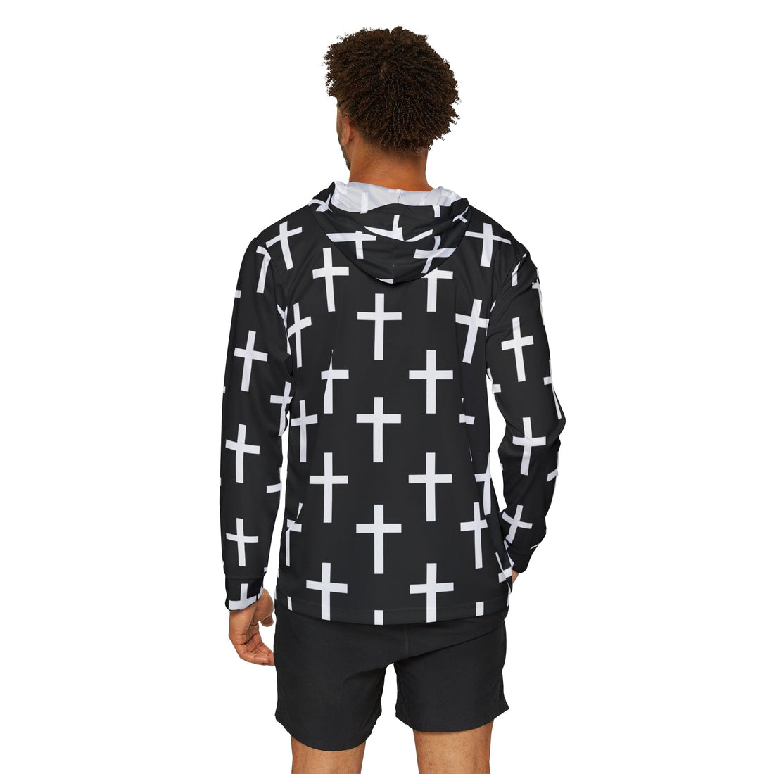 Mens Sports Performance Graphic Hoodie - Black and White Seamless