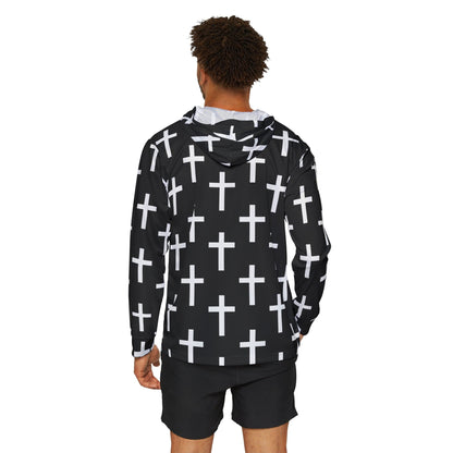 Mens Sports Performance Graphic Hoodie - Black and White Seamless