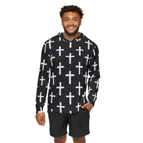 Mens Sports Performance Graphic Hoodie - Black and White Seamless