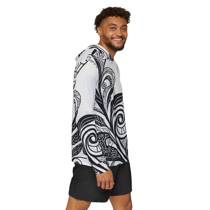 Mens Sports Performance Graphic Hoodie - Floral Black Line Art Print