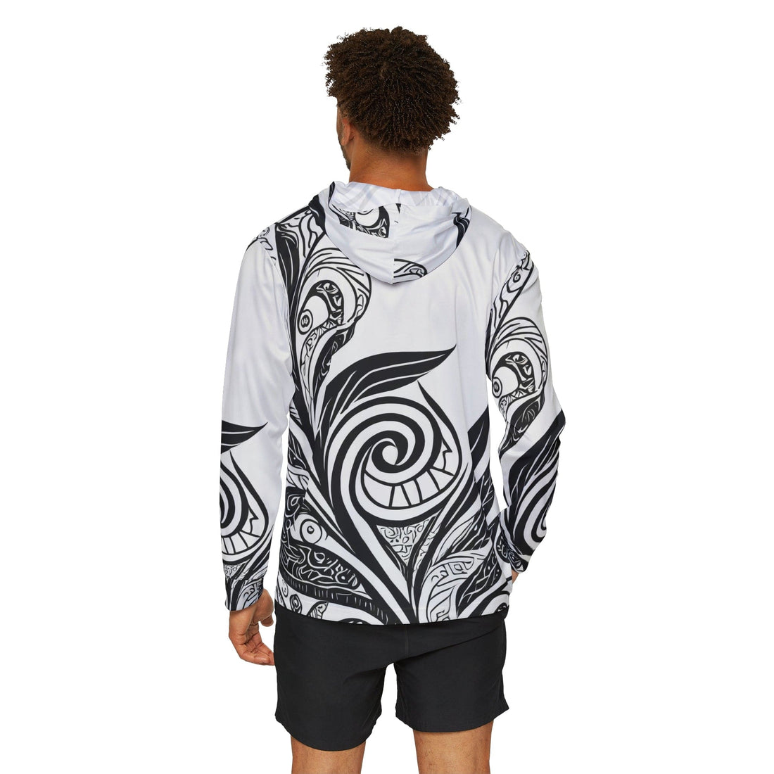 Mens Sports Performance Graphic Hoodie - Floral Black Line Art Print