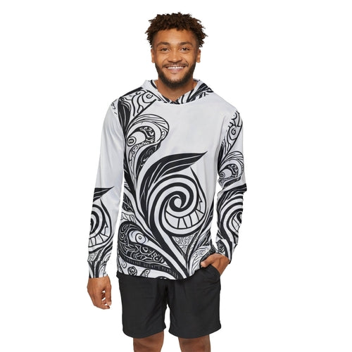 Mens Sports Performance Graphic Hoodie - Floral Black Line Art Print