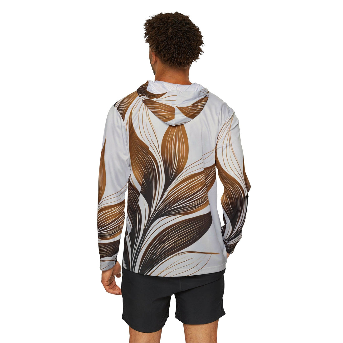 Mens Sports Performance Graphic Hoodie - Floral Brown Line Art Print