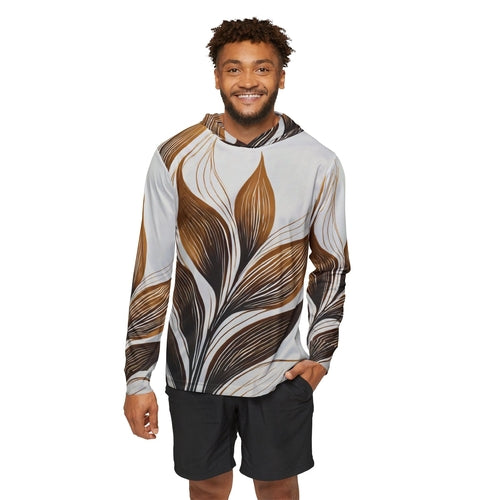 Mens Sports Performance Graphic Hoodie - Floral Brown Line Art Print