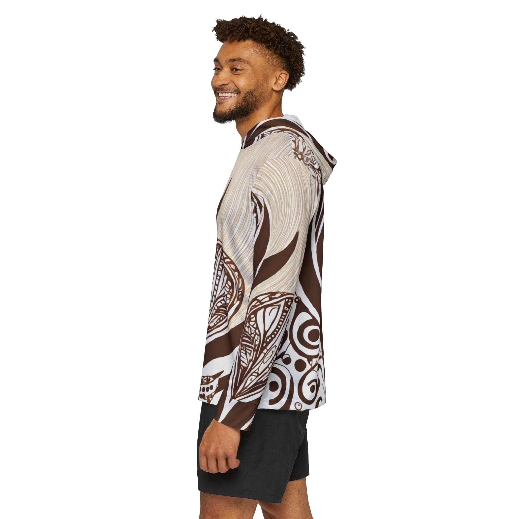 Mens Sports Performance Graphic Hoodie - Floral Brown Line Art Print