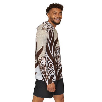 Mens Sports Performance Graphic Hoodie - Floral Brown Line Art Print